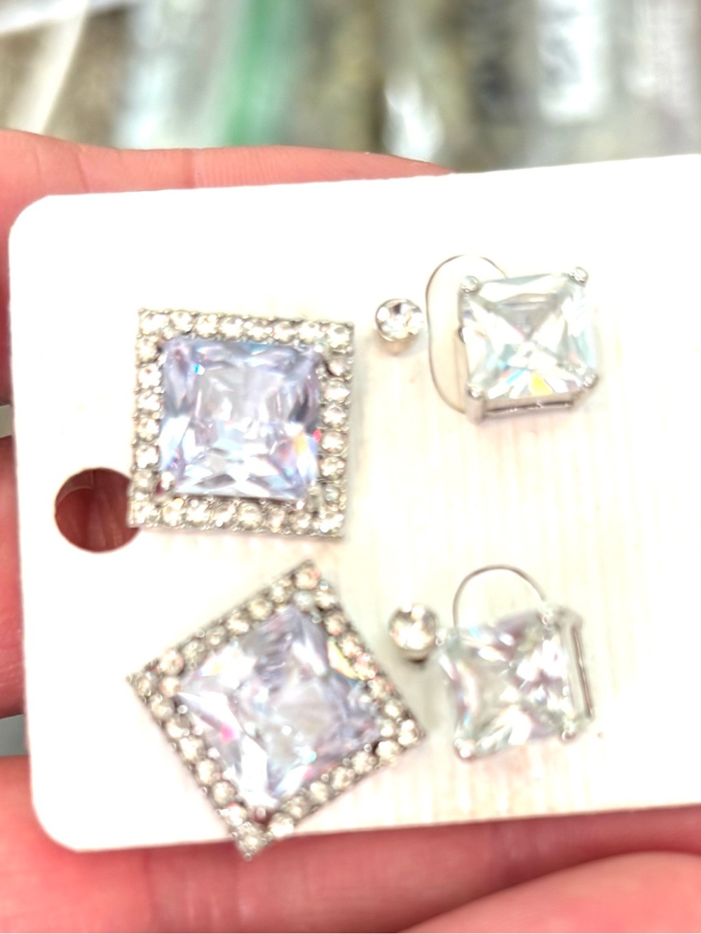 Sparkling Stud Earrings - Silver Tone (3 pair)